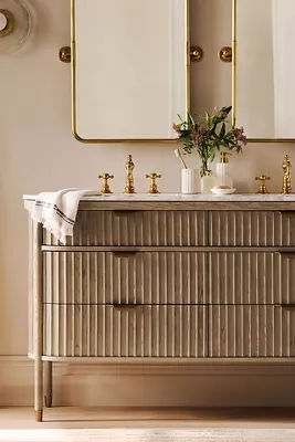 The Isla Marble-Top Fluted-Wood Double-Bathroom Vanity added by Spoak Member