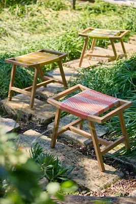 Havana Wicker + Teak Stool, Stripe added by Spoak Member