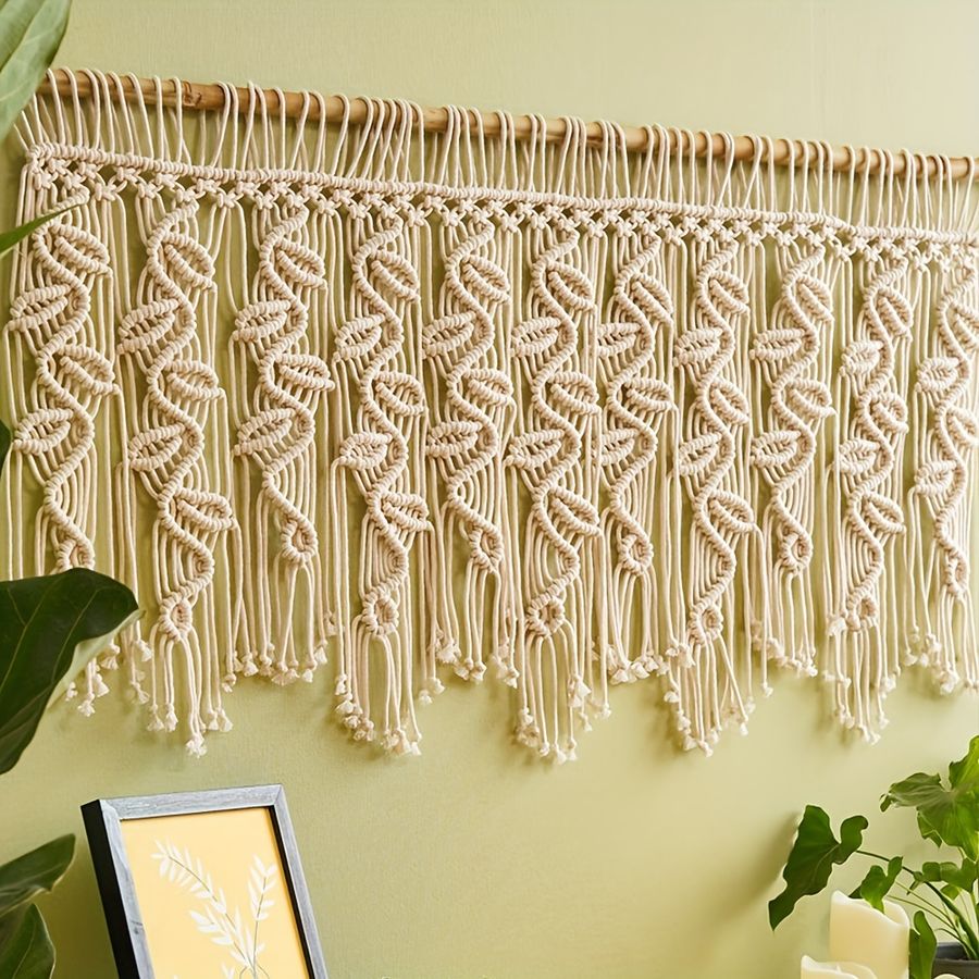 Home Decoration Handmade Bohemian Style Macrame Tapestry Wall Hanging With Tassels Tapestry For Living Room Home Decor (excluding Wooden Poles) - Temu added by Shannon Jernigan