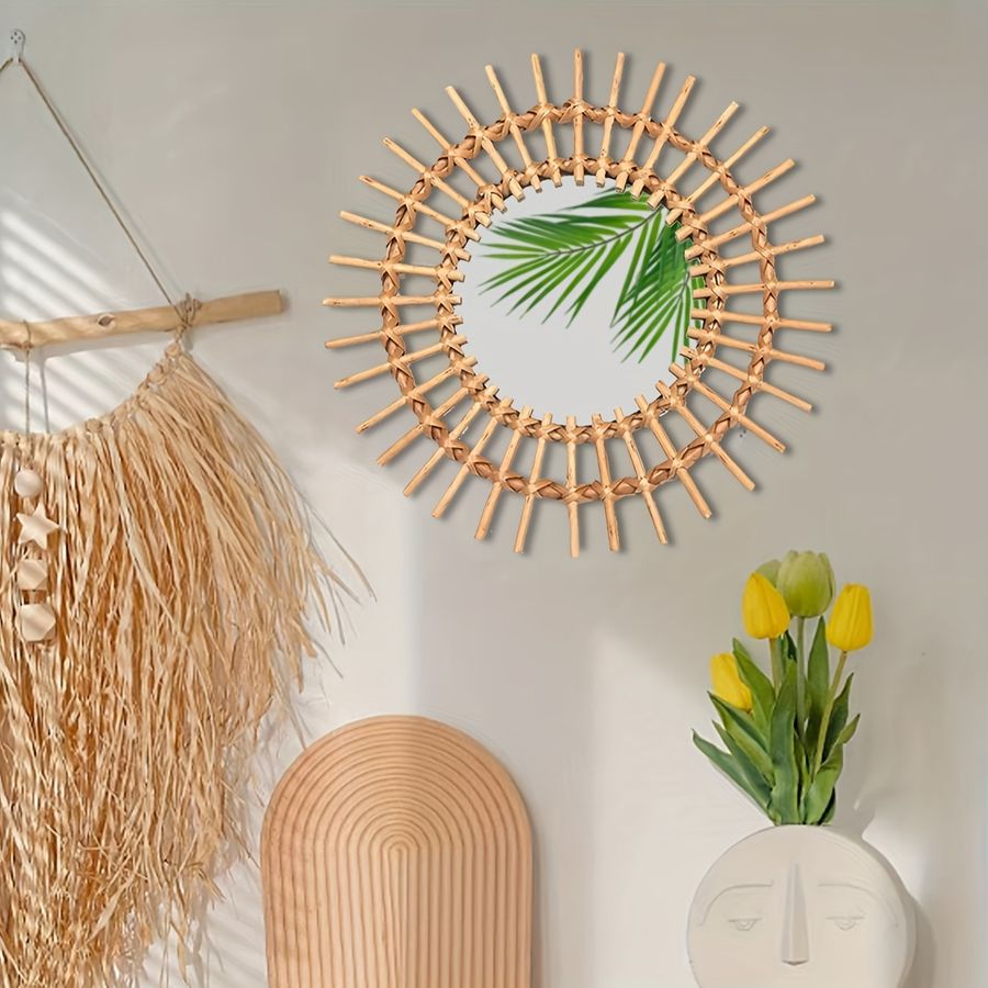 Bohemian Hanging Glass Decor, Rustic Natural Rattan Wall Decor With Mounted Frame For Living Room, Bed Room, Bathroom, Corridor, And Entryway,thanksgiving Gift - Temu added by Shannon Jernigan