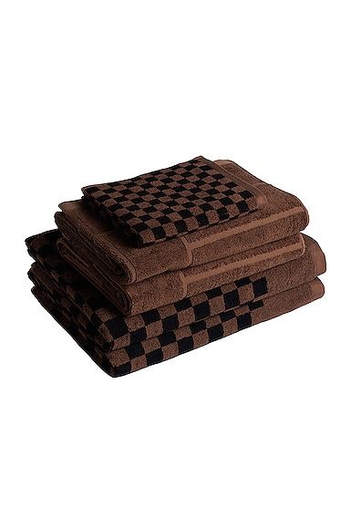 BAINA Organic Cotton Towel Set 09 in Tabac & Noir | FWRD added by Liz Kirby