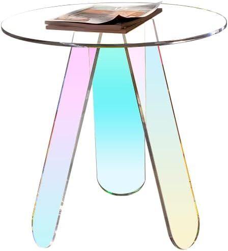 KSacry Acrylic Coffee Tables Modern Accent Night Stand Iridescent Table Coffee Table Side Table Round End Table Modern Chic Desk-Living for Office Home Decor (3 Legs Style, 15.7"L X 15.7"W X 17.7"H) added by Sarah Jackson