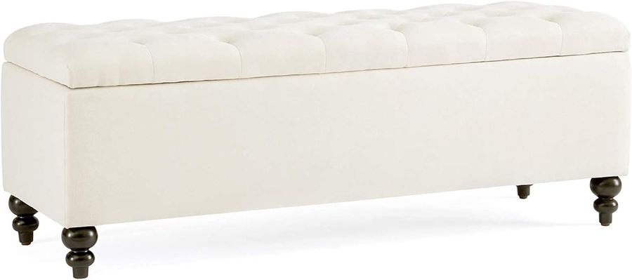 HUIMO Button-Tufted Ottoman with Storage in Upholstered Fabrics, Large Storage Bench for Bedroom, Living Room, Entryway, Storage Ottoman Bench with Safety Hinge Hold Up to 300lbs (Ivory) added by Spoak Member