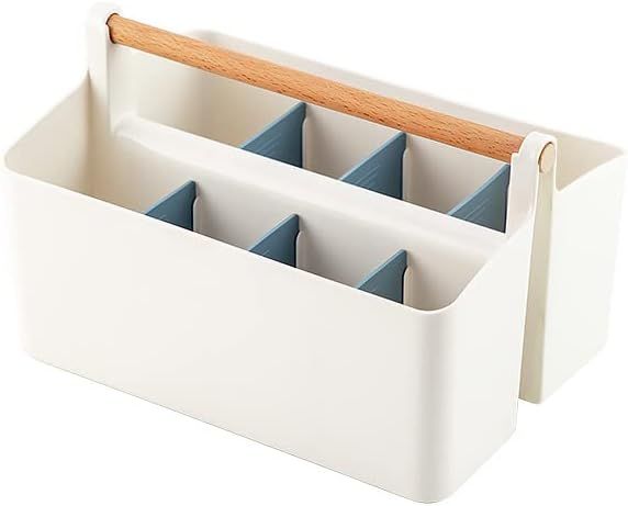 Vidifor Large Portable Basket with Handle, Plastic Craft Storage Organizer Caddy Tote with Adjustable Divided for Makeup Art Supplies, Sewing, Colored Pencils-Blue added by Rachel Fedorov