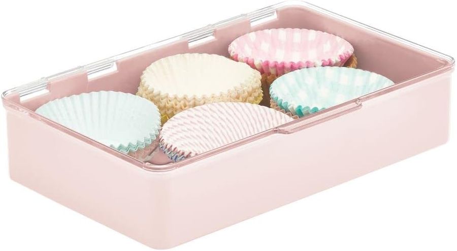 mDesign Plastic Storage Stackable Durable Container Bin Organizer Box with Lid - for Organizing Kitchen, Pantry, Bathroom, Bedroom - Holds Food, Snacks, Makeup - Light Pink/Blush/Clear added by Rachel Fedorov