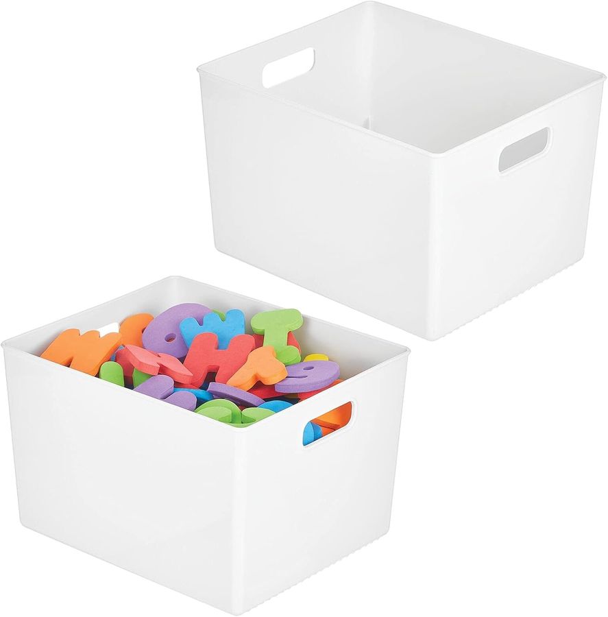 mDesign Deep Plastic Home Storage Organizer Bin for Cube Furniture Shelving in Office, Entryway, Closet, Cabinet, Bedroom, Laundry Room, Nursery, Kids Toy Room - 12" x 10" x 8" - 2 Pack - White added by Rachel Fedorov