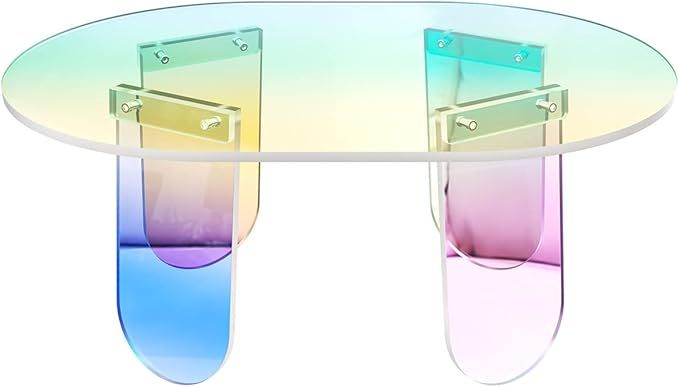 KSacry Acrylic Coffee Tables — Modern Accent Night Stand Iridescent Table Coffee Table Side Table Round End Table Modern Chic Desk-Living for Office Home (27.6" L X 19.7" W X 13.8" H) added by Sarah Jackson