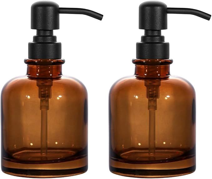 2 PCS Thick Amber Glass Jar Soap Dispenser with Matte Black Stainless Steel Pump, 12ounce Boston Round Bottles Dispenser with Rustproof Pump for Essential Oil (Matte Black) added by Sherisse Woodley