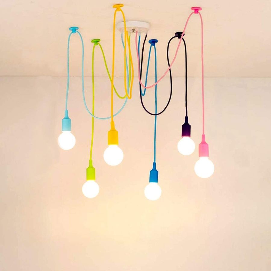 KJLARS 6 Arms Spider Lamps Modern Style Adjustable DIY Ceiling Spider Pendant Lighting Color Chandelier for Children's Room Bedroom Dining Living Room Girls Boy's Room(Each with 59" Wire) added by Erica Ramon
