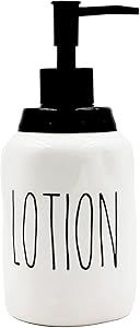 Ceramic Liquid Soap Dispenser, Modern Farmhouse Style Kitchen Counter Décor, Ideal for Kitchen Dish Soap, Hand Soap, Essential Oil & Lotion (Lotion, White Bottles with Black Pump and Lettering) added by Spoak Member