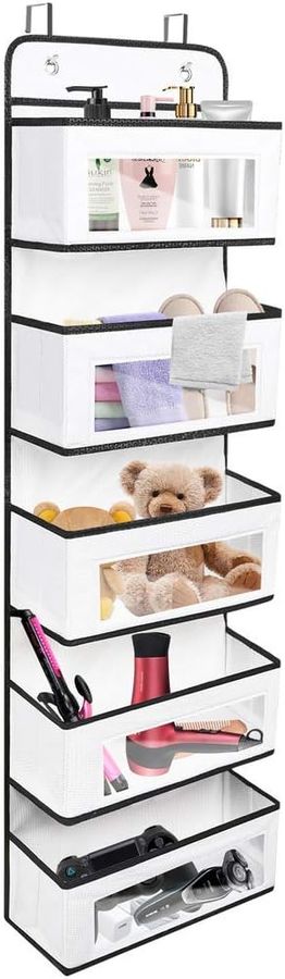 Libeder Over Door Organizer,5 Pockets Foldable Hanging Organizer Closet Door Organizer Hanging Storage Bag Nursery Closet Cabinet Baby Essentials,Sundries,Toys,Cosmetics Storage with 2 Hooks White added by Rachel Fedorov
