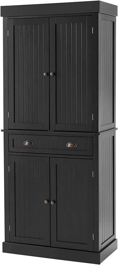 YOLENY Kitchen Pantry, 72” Freestanding Storage Cabinets with Doors and Shelves, Elegant Colonial Design Cabinet Cupboard with 3 Adjustable Shelves and 1 Storage Drawer,Black added by Rachel Fedorov