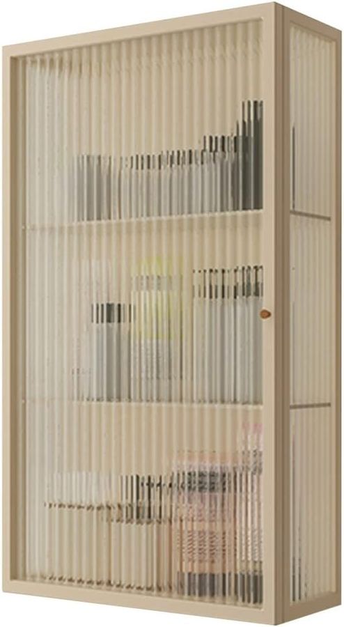PHSP Wall Cabinet Wall Cupboard Living Room Wall Cabinet Bedroom Wall Cabinet Single Door Glass Storage Cabinet Kitchen Bathroom Storage Cabinet (Color : Beige, Size : 60 * 35 * 15cm) added by Sarah Jackson