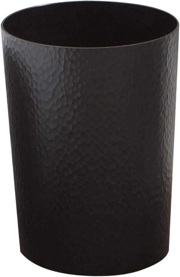 Bath Bliss Hammered Design Waste Bin | 1 Pack | Round Open Top | 10 Liter | Bathroom Trash Can | Kitchen | Office | Bedroom | Textured Plastic | Wastebasket | Black added by Jillian Fiebelkorn