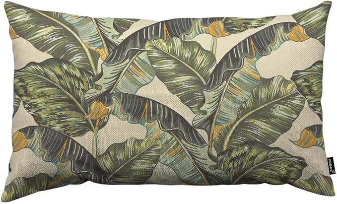 HOSNYE Tropical Palm Leaves Throw Pillow Cover Banana Jungle Leaf Floral Pattern Linen Fabric for Couch Bed Sofa Car Waist Cushion Cover 12 x 20 inch Pillow Case added by KATHERINE ECK