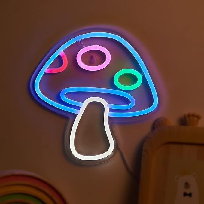 Chi-buy LED Neon Mushroom Cute Neon Sign, USB Powered Neon Signs Night Light, 3D Wall Art & Game room Bedroom Living Room Decor lamp Holiday Gift for Children Kids Girl added by Spoak Member