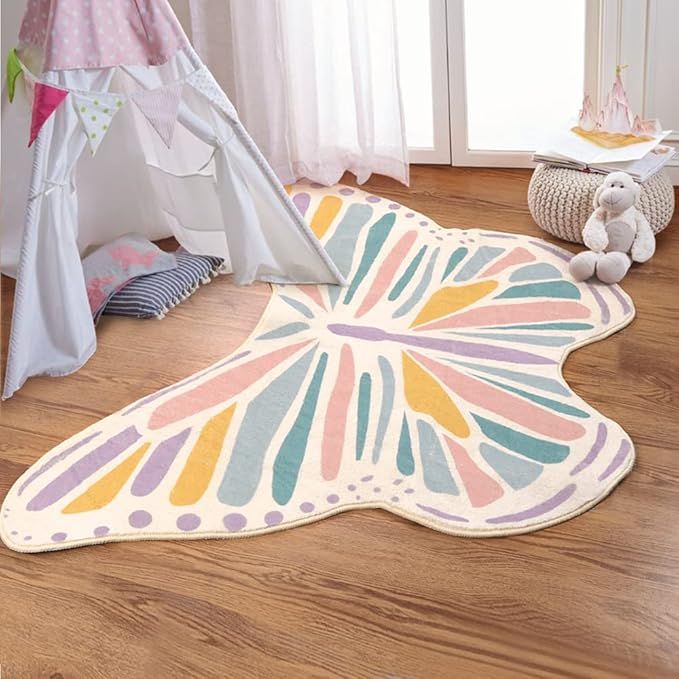Lukinbox Butterfly Kids Rug for Girls Bedroom, Colorful Washable Nursery Rugs, Soft Kids Area Rug Non Slip Play Mat Carpet for Playroom Kids Room, 4' x 5.3' added by Katherine Brensinger