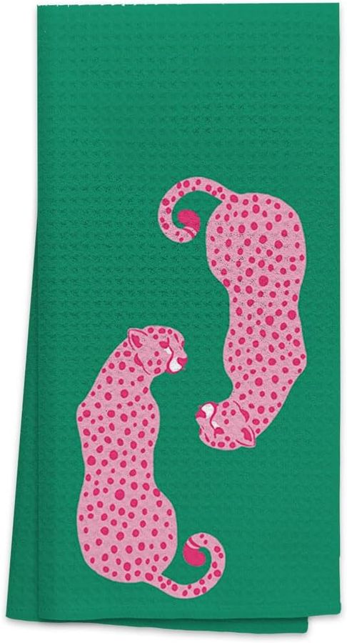 OHSUL Preppy Hot Pink Cheetah Leopard Forest Green Absorbent Kitchen Towels Dish Towels Dishcloth,Trendy Retro Western Hand Towel Tea Towel for College Dorm Bathroom Kitchen Decor, added by carly wasserman
