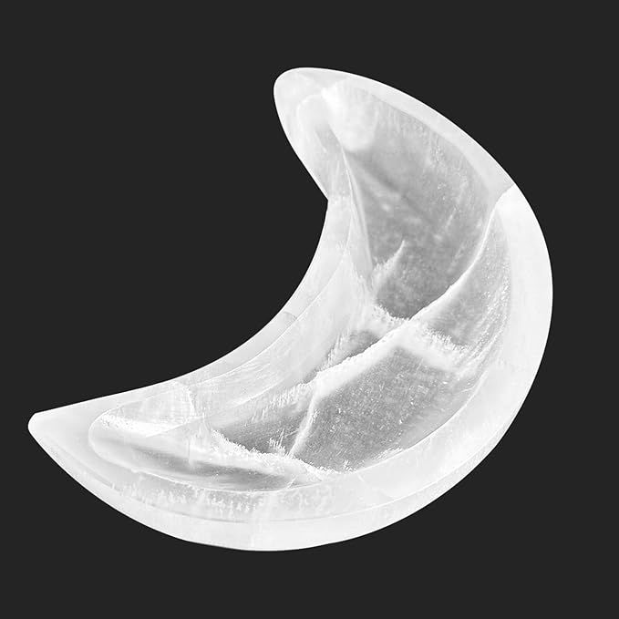 White Selenite Charging Bowl - Selenite Bowl Moon Shape Moroccan, Selenite Crystals Holder for Cleansing, Charging, Smudging, Healing, Decoration added by erika grossman