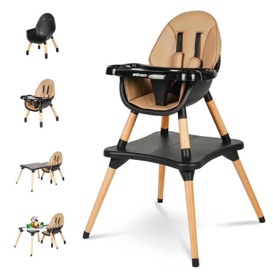 Gofirst 6 in 1 Convertible Wooden High Chair for Babies and Toddlers - Infant Dining Booster Seat With Building Block Table and 4-Position Removable Feeding Chair added by Ruthann R