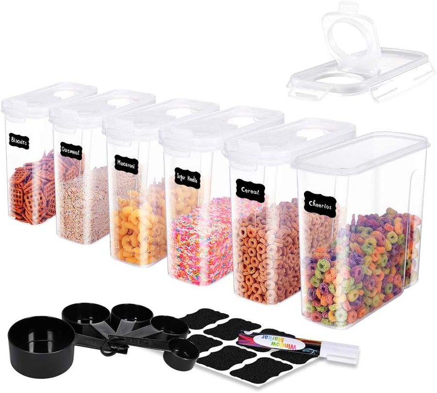 ME.FAN Cereal Storage Containers [Set of 6] Airtight Food Storage Containers 2.5L(85.4oz) - Kitchen Storage Keeper with 5 Set Measuring Cups, 24 Chalkboard Labels & Pen (White) added by Rachel Fedorov
