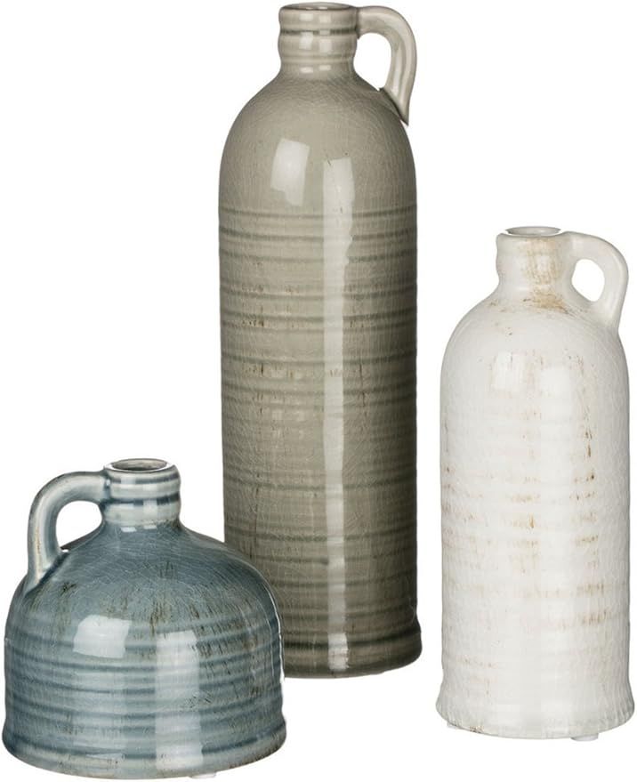 Sullivans Modern Farmhouse Small Decorative Crackled Ceramic Jug Vase Set of 3, Room Décor Accents, Rustic Home Décor, Entry Way & Small Shelf Vases, Faux Flower Vase Set; 4”, 7.5” & 10” Tall (CM2431) added by Jenna Quinones
