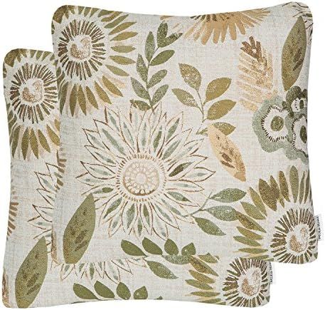 Mika Home Pack of 2 Decorative Throw Pillows Cases Cushion Cover for Sofa Couch Bed,Sunflower Pattern,20x20 Inches,Green Cream added by KATHERINE ECK