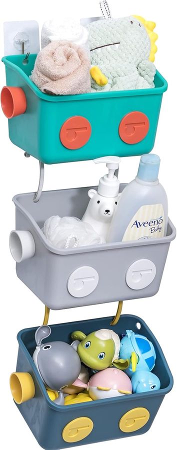 LUFOFOX Bath Toy Storage Organizer Basket, 3 Layers Colorful Robot Modeling Wall Mounted Kids Hanging Shower Caddy with Hooks for Shampoo added by Rachel Fedorov