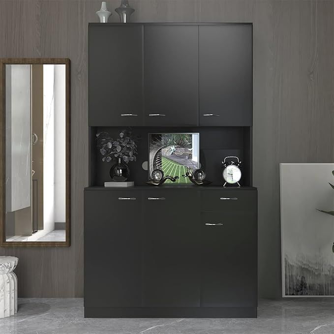 Holaki 71" Freestanding Kitchen Pantry Cabinet Cupboard with 6 Doors,3 Shelves and 1 Drawer,Versatile Wardrobe & Kitchen Cabinet,Craft Storage Cabinet,Laundry Room Storage for Bedroom Kitchen (Black) added by Spoak Member