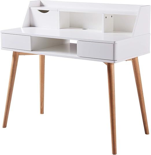 Teamson Home Creativo Writing Study Computer Desk with Solid Wood Legs, Storage Drawers and Open Shelves Hutch for Home Office Living Room Reading Bedroom, 37 inch Height, White added by Holly Kamstra