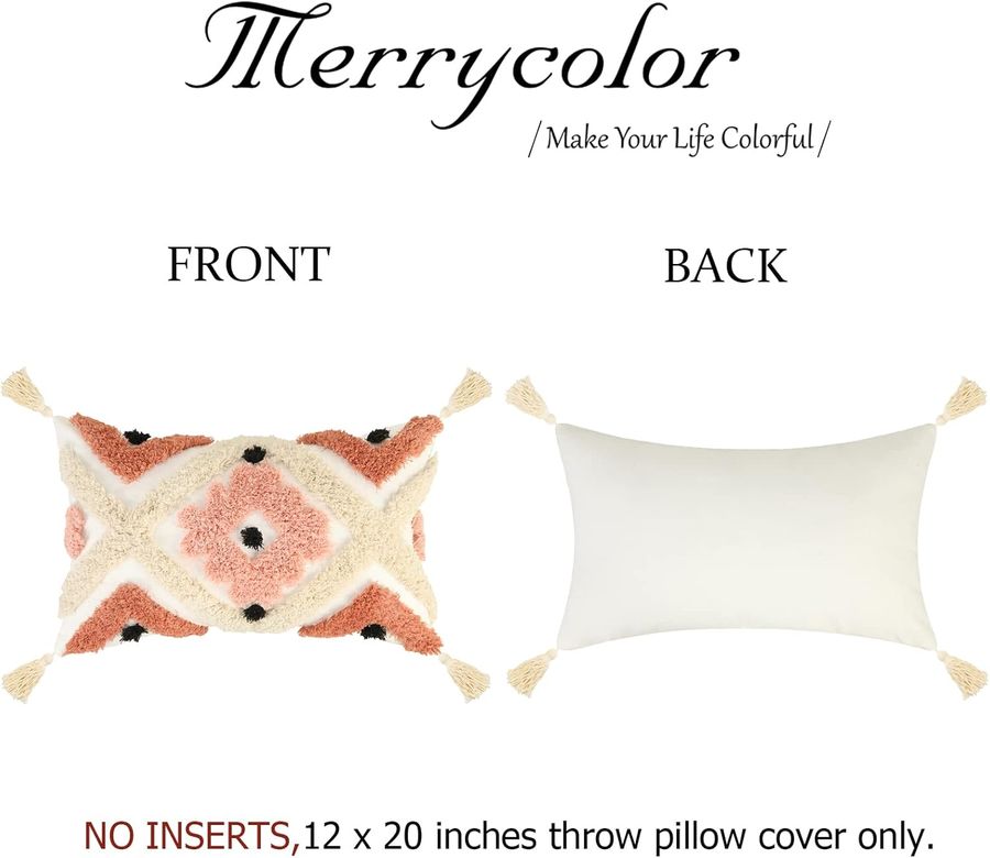 Merrycolor Boho Lumbar Pillow Covers 12×20 Tufted Pink Throw Pillow Covers with Tassels Modern Accent Bohemain Small Decorative Pillows for Bed Couch Sofa added by KATHERINE ECK