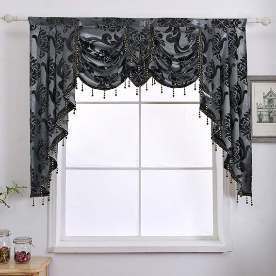NAPEARL Black Waterfall Valance for Windows-Luxury Valance Curtains for Living Room, Bedroom, Dining Room, Bay Window, Jacquard Window Swag Curtains, 61-Inch Wide added by Spoak Member