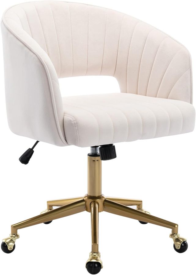 Home Office Chair Swivel Accent Armchair Velvet Upholstered Tufted Chairs for Girls Women Ergonomic Study Task Seat Modern Computer Desk Stools for Living Room (Cream & Gold Base)… added by Yvette Neri