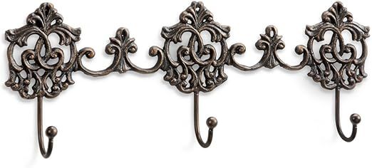 Elegant Ornate Scroll Triple Wall Hooks 16.5 Inches Antiqued Brass Finish added by Where The Heart Is Designs