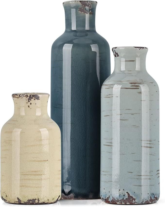 Ceramic Vase 3 Piece Set, Farmhouse Decor Multicolor Ceramic Small vase for Country Home Decoration, Living Room Decoration, Table Decoration, Fireplace, and Entrance Decoration Centerpieces added by Rachel Fedorov