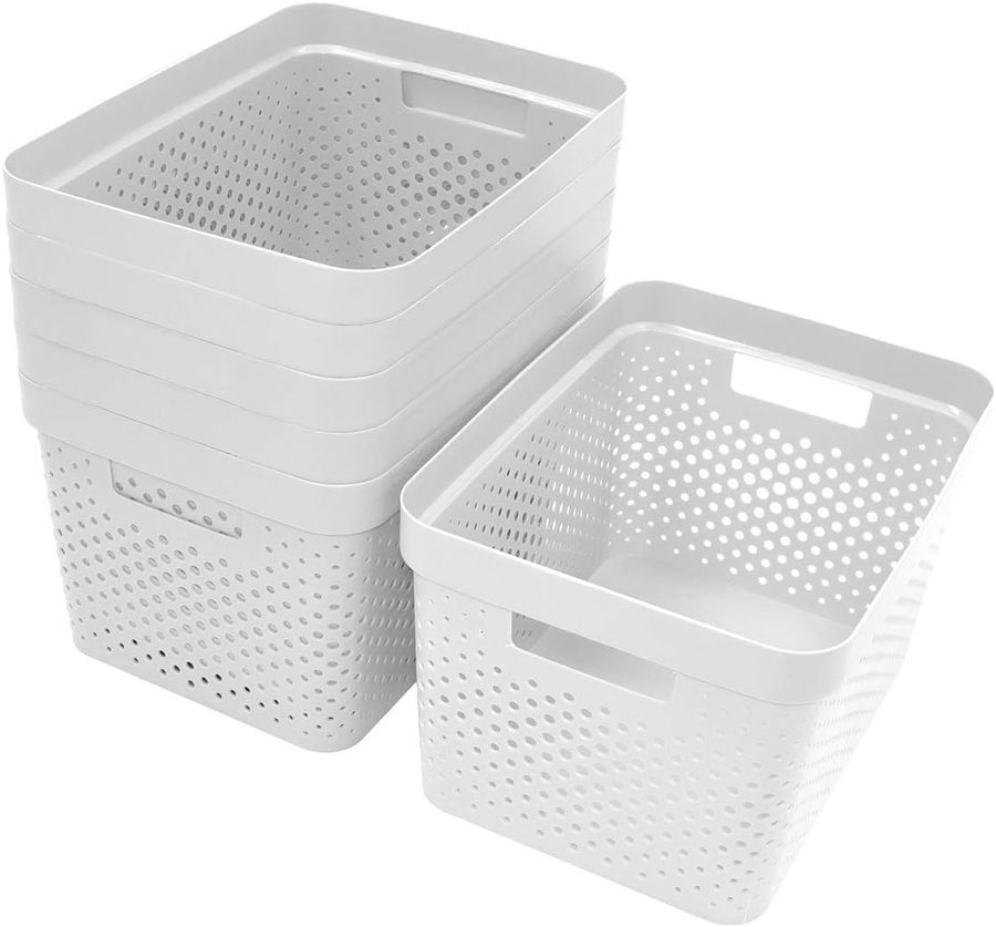 Glad Plastic Basket Set, Value Pack of 6 | Open Storage Bins for Shelves, Bathroom, Pantry, Closet | Nesting Organizer Boxes with Handles, 2 Gallon, White added by Rachel Fedorov