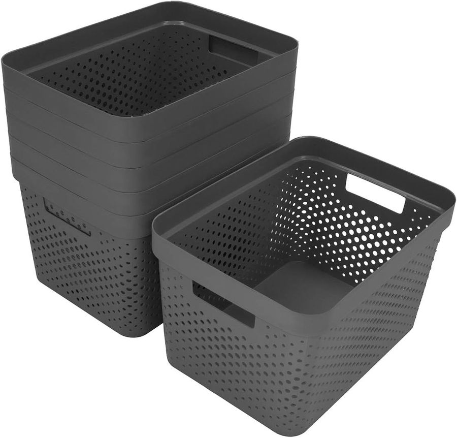 Glad Plastic Storage Basket Set, Value Pack of 6 | Open Storage Bins for Shelves, Bathroom, Pantry, Closet | Nesting Organizer Boxes with Handles, 4 Gallon, Gray added by Rachel Fedorov