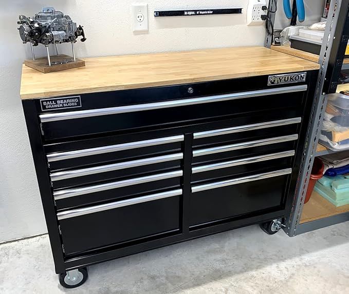 46 in. 9-Drawer Mobile Storage Cabinet with Solid Wood Top - Black Workbench added by Rachel Fedorov