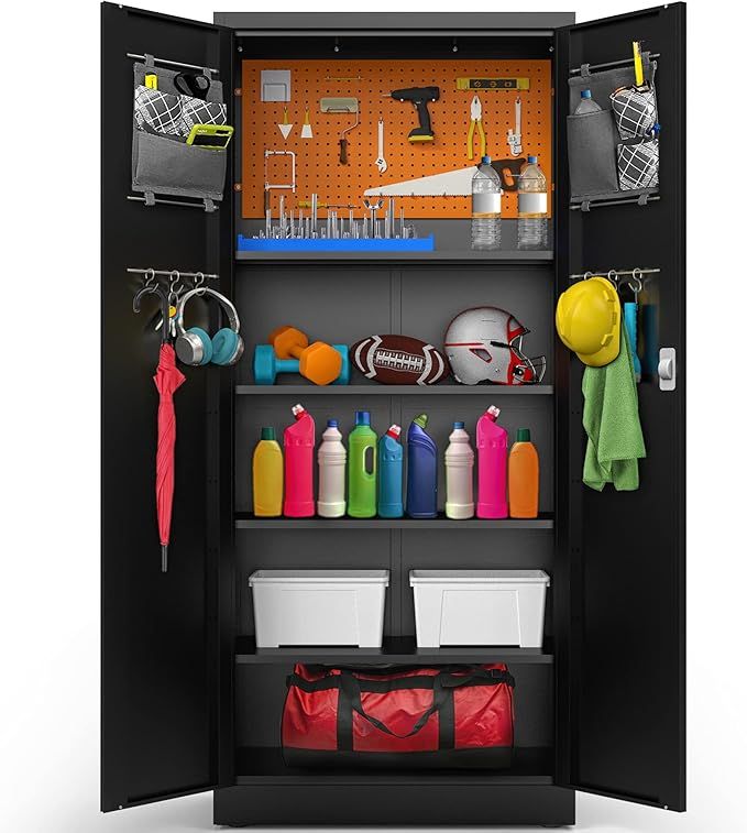 METALTIGER Metal Storage Cabinet - Multifunctional Garage Storage Closet with Doors, Adjustable Shelf Height and Leg Levelers, Includes Pegboard and Accessories, 900 lbs Full Capacity (Black) added by Rachel Fedorov