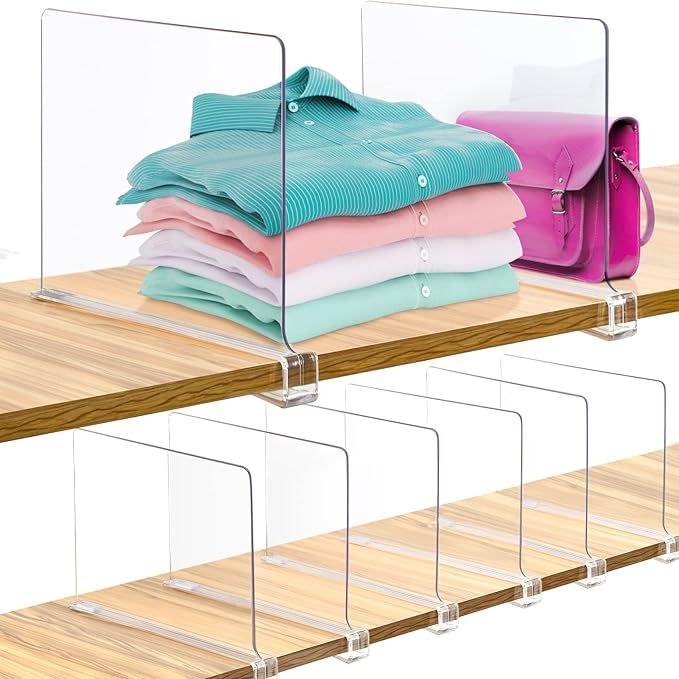Acrylic Shelf Dividers, 8 Pack Clear Shelf Dividers, Plastic Closet Shelve Divider for Clothes Purses Separators, Adjustable Wood Shelves Organization for Bedroom, Kitchen, Office, Cabinets, Bathroom added by Rachel Fedorov