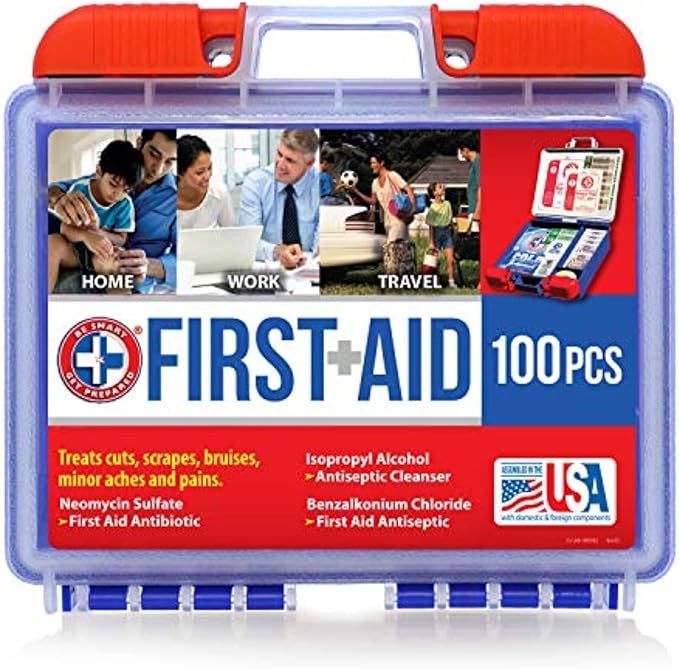 Be Smart Get Prepared 100 Piece First Aid Kit: Clean, Treat, Protect Minor Cuts, Scrapes. Home, Office, Car, School, Business, Travel, Emergency, Survival, Hunting, Outdoor, Camping & Sports, FSA HSA added by Nomadic Nooks