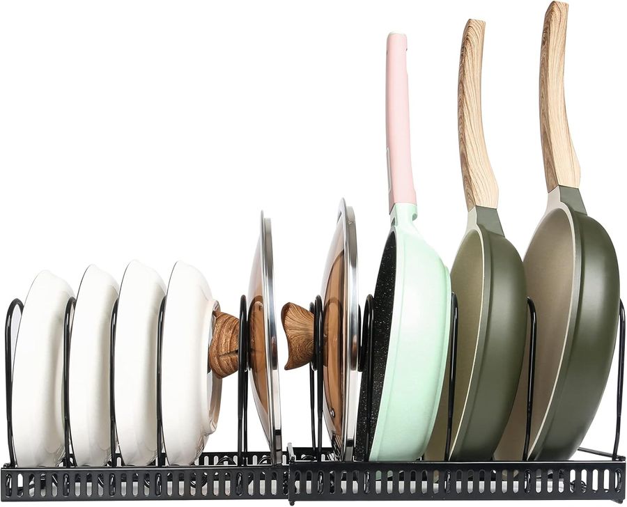 Pot Rack Organizer -Expandable Pot and Pan Organizer for Cabinet,Pot Lid Organizer Holder with 10 Adjustable Compartment for Kitchen Cabinet Cookware Baking Frying Rack added by Rachel Fedorov