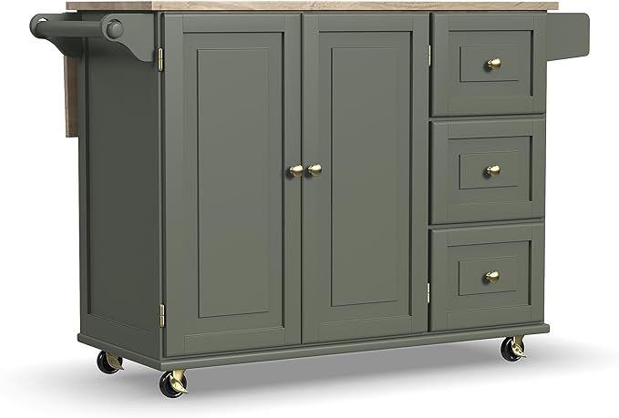 Homestyles Mobile Kitchen Island Cart with Wood Top and Dropleaf Breakfast Bar, Sage Green added by KATHERINE ECK