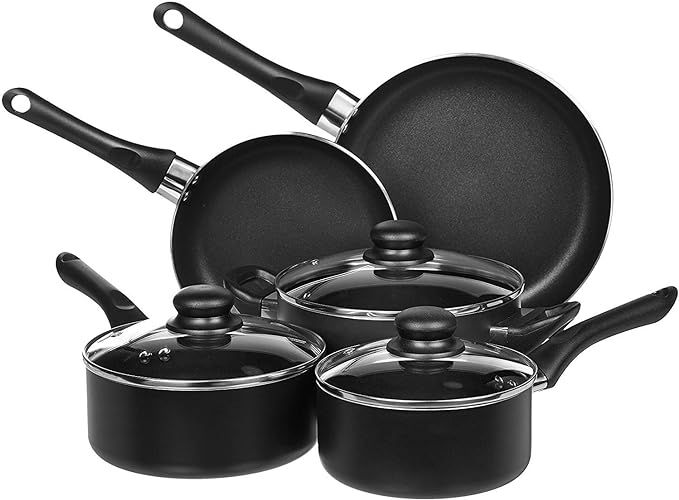 Amazon Basics Non-Stick Cookware Set, Pots and Pans, 8-Piece Set, Black added by Nomadic Nooks