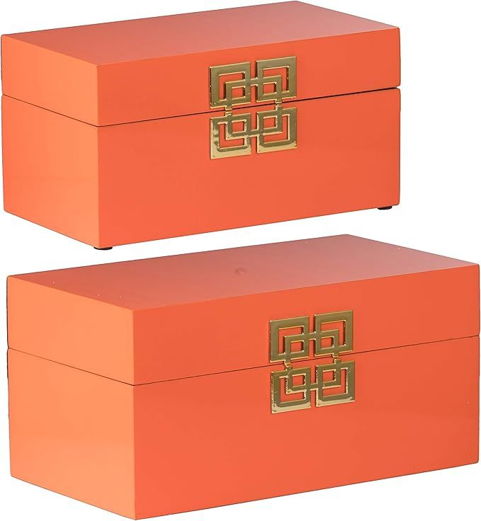 A&B Home Orange Decorative Box, Set of 2, Dimensions: 11.4L x 6.3W x 6H Inches, Gold added by Sam Cilio