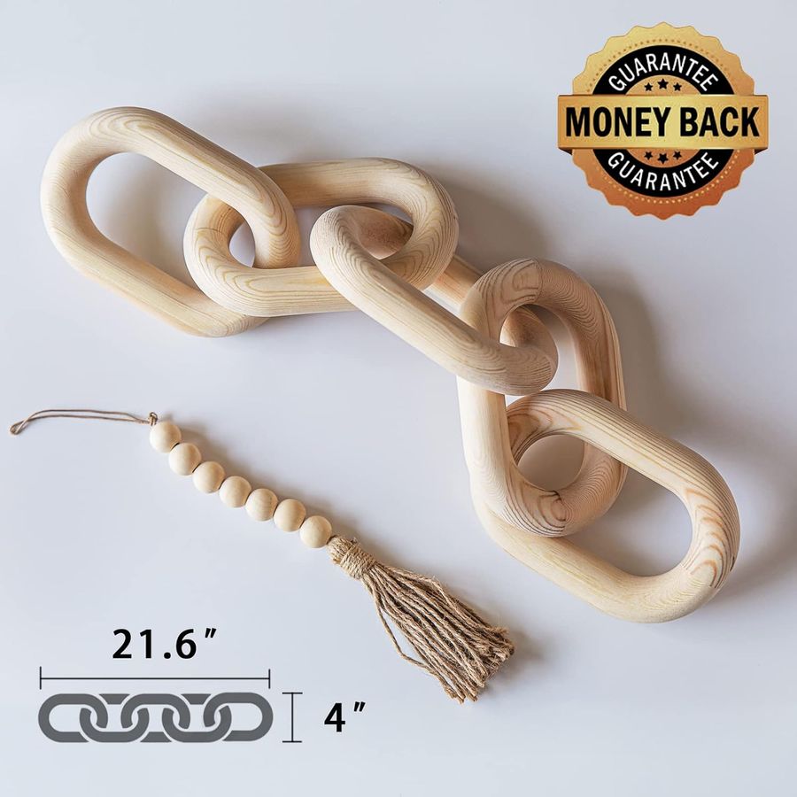 Wood Chain Link Decor for Coffee Table | Decorative Wood Chain Link and Bead Garland Set | Wood Knot for Aesthetic Room Decor | Hand Carved Wooden Chain Links for Boho Decor SierTing（Natural 21.6inch） added by Taylor Grysiewicz
