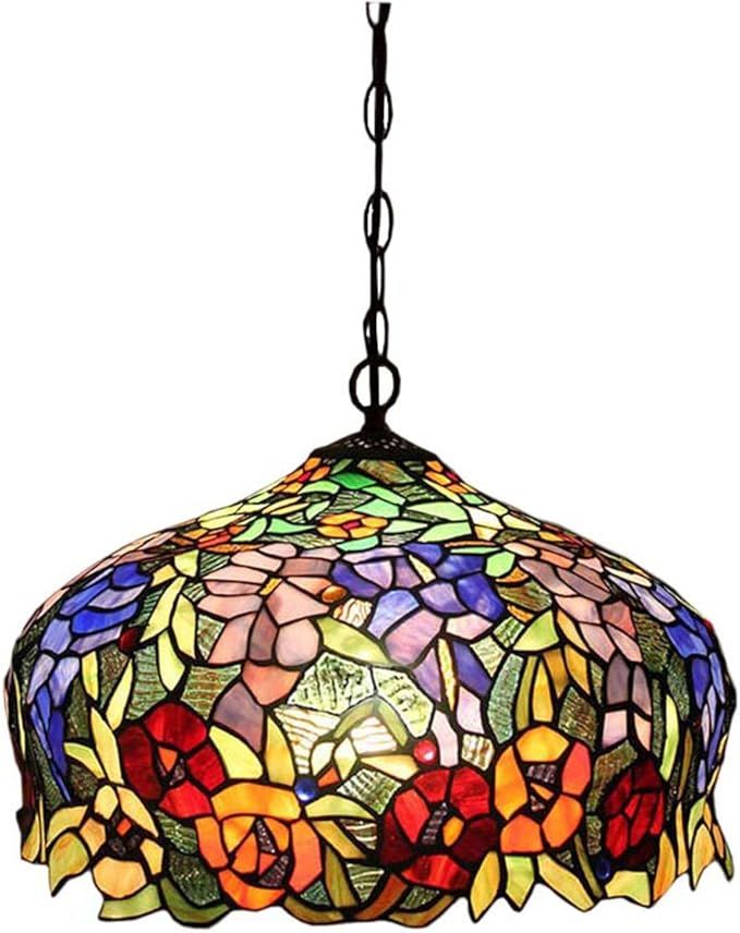 FUMAT Tiffany Pendant Light Rose Flower Stained Glass Hanglamp 16" E26 LED Chandelier Hanging Lights Fixture 110V Ceiling Pendant Lamp added by Rachel Fedorov