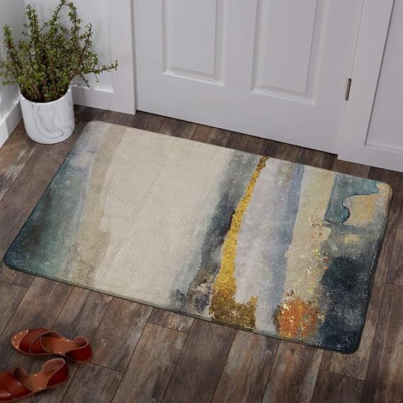 Lahome Modern Abstract Small Area Rug - 2'x3' Bathroom Entryway Rug Non-Slip Blue Throw Rug Accent Distressed Rug Floor Carpet for Door Mat Kitchen Entry Laundry Rug Decor (2’x 3’, Blue&Gray) added by KATHERINE ECK