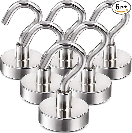 DIYMAG Magnetic Hooks, 25Lbs Strong Heavy Duty Cruise Magnet S-Hooks for Classroom, Fridge, Hanging, Cabins, Grill, Kitchen, Garage, Workplace and Office etc, (6 Pack-Silver),Screw in Hooks added by Shannon Jernigan