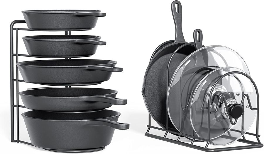 Heavy Duty Pot Rack Organizer, 5 Tier Pan Rack Storage Holder, Holds 50 LB - Holds Cast Iron Skillets, Frying Pans, Griddles - No Assembly Required, 13'' Height (2 pack) added by Rachel Fedorov